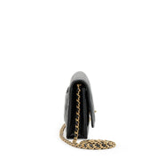 Black Quilted Lambskin Pearl Crush Wallet on Chain Gold Hardware