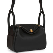 Hermès Mini Lindy Black Clemence Gold Hardware