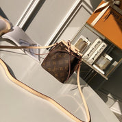 Classic leather drawstring closure canvas handbag