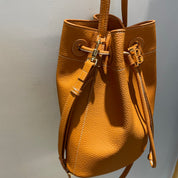 2 colors cow leather drawstring bucket bag