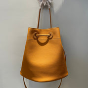 2 colors cow leather drawstring bucket bag