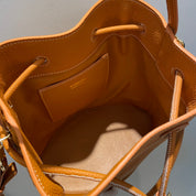 2 colors cow leather drawstring bucket bag