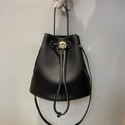 2 colors cow leather drawstring bucket bag