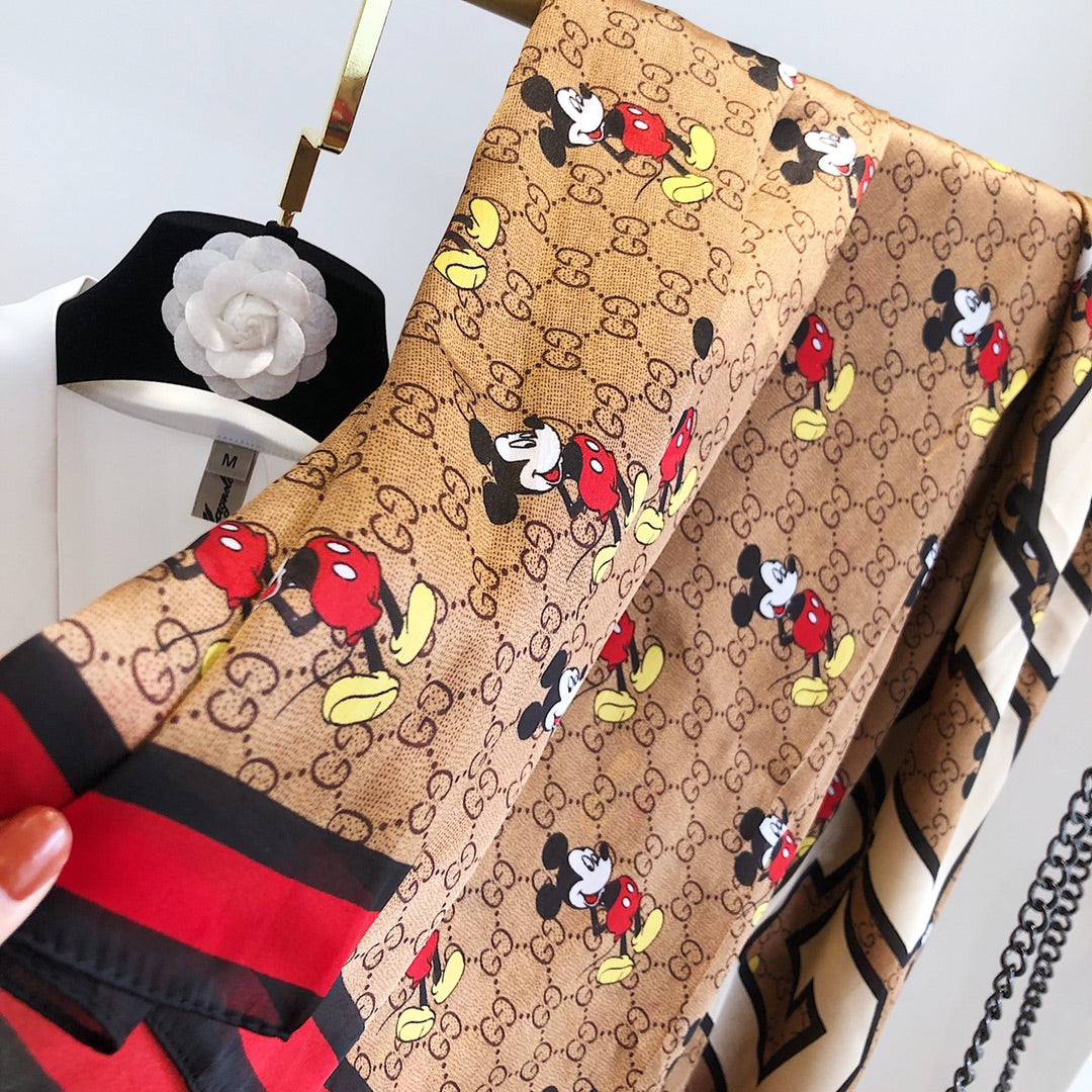 Fashion GG Mickey Mouse printed silk scarf