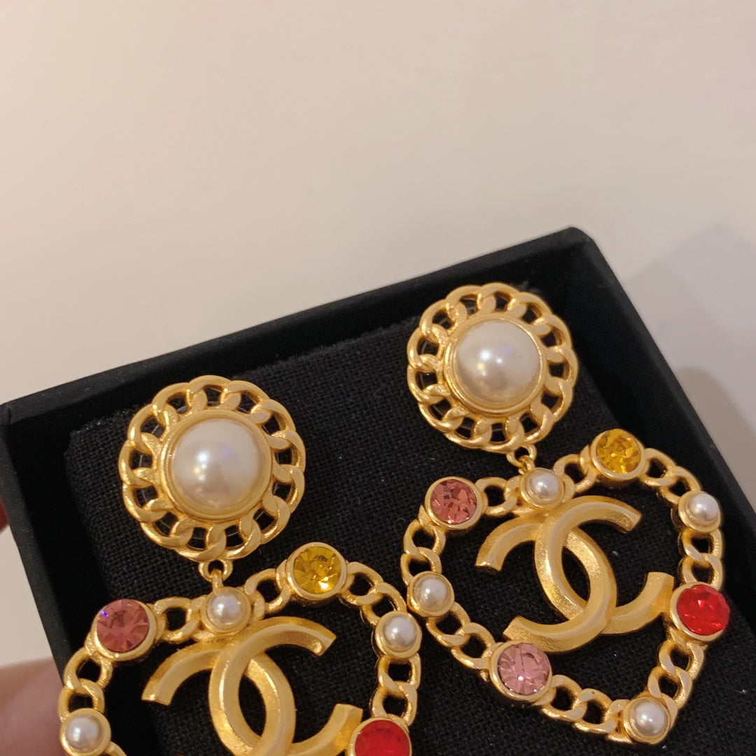 Fashion CC Love Rhinestone Pearl Earrings