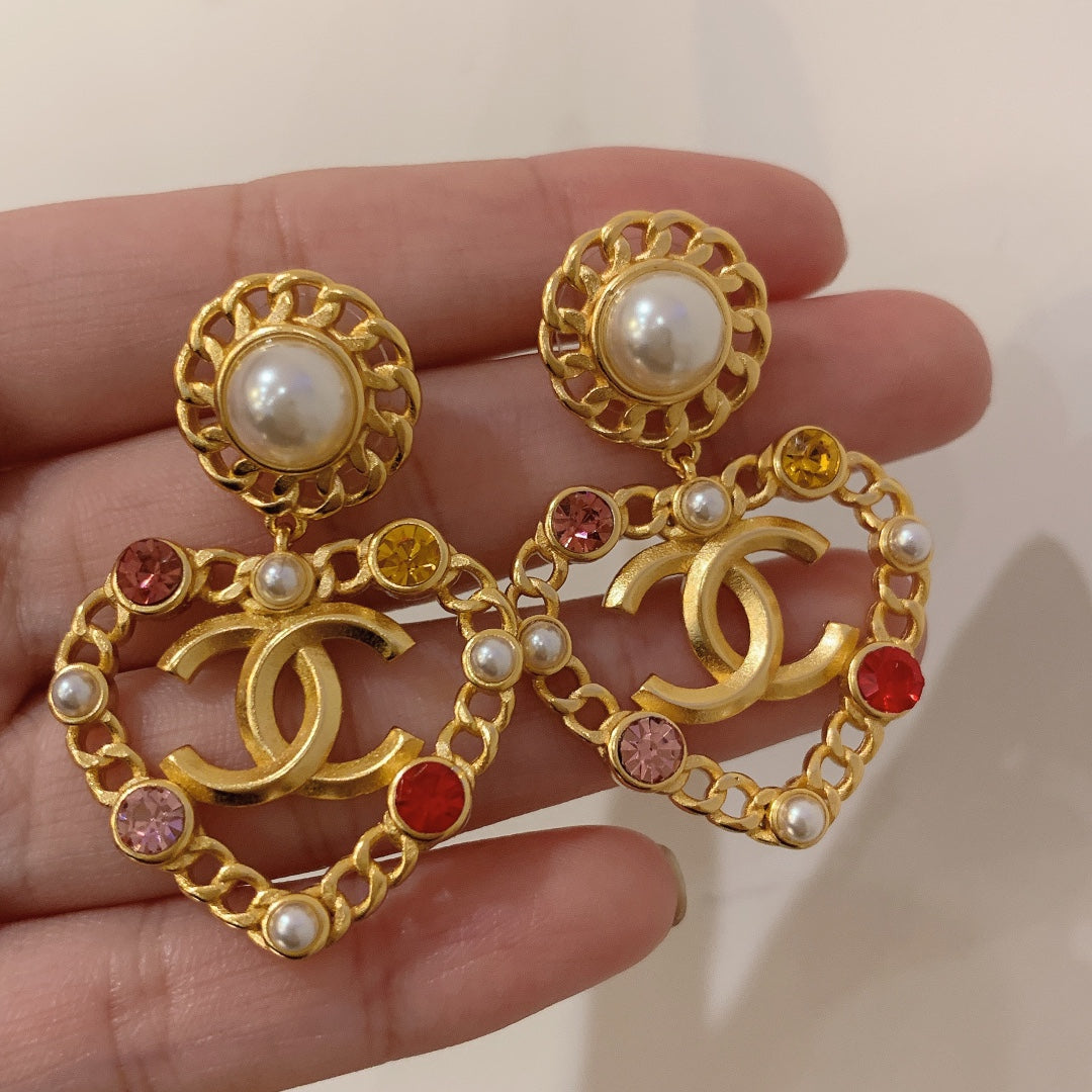 Fashion CC Love Rhinestone Pearl Earrings