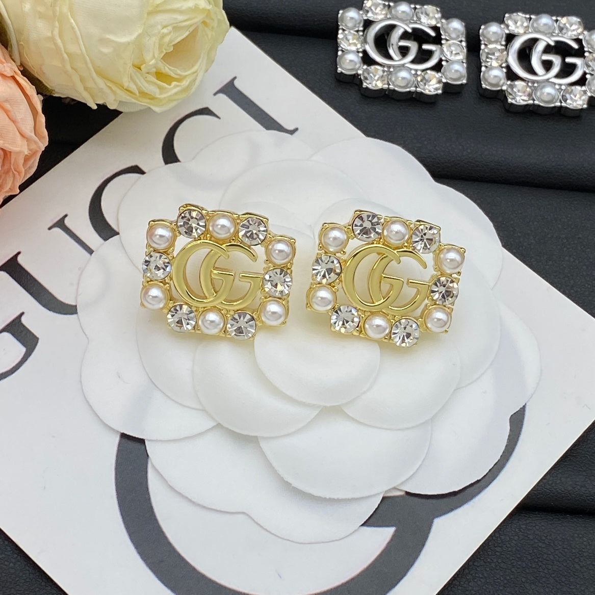 Fashion GG rhinestone square earrings