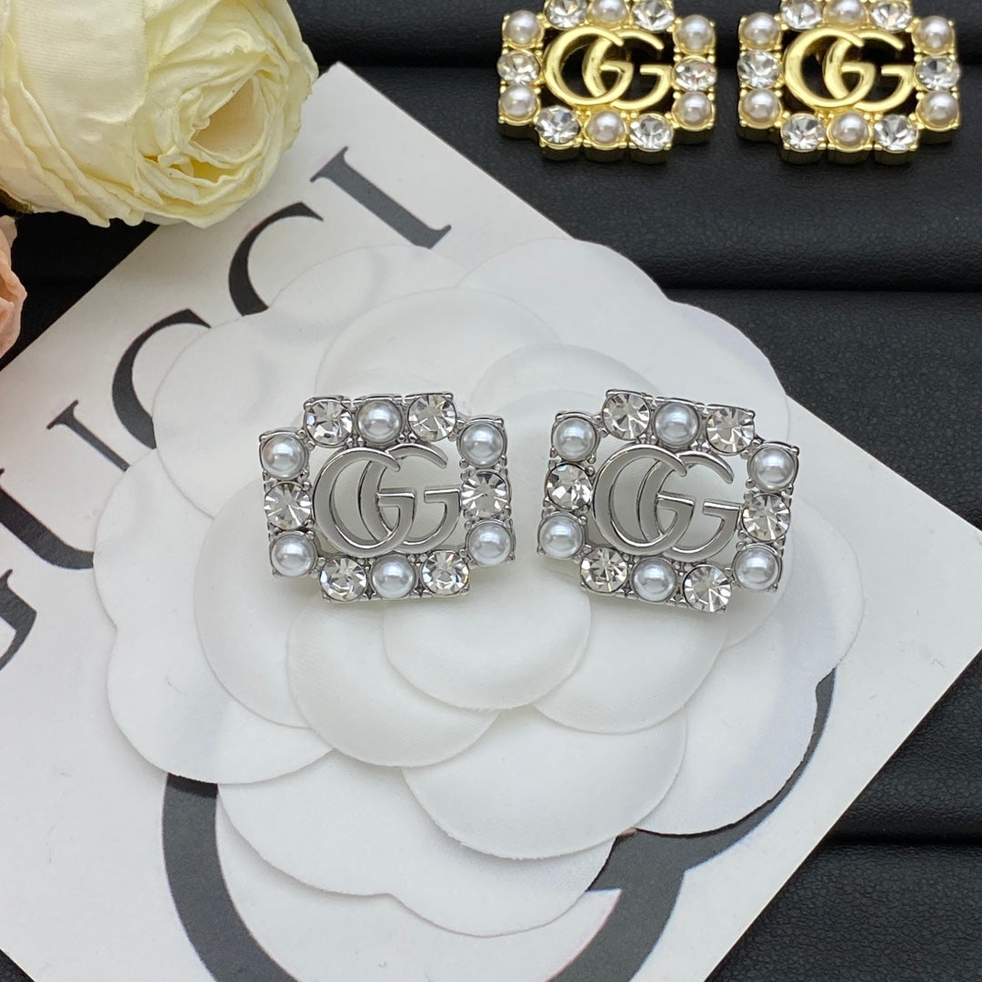 Fashion GG rhinestone square earrings