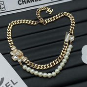 Fashion CC rhinestone pearl necklace