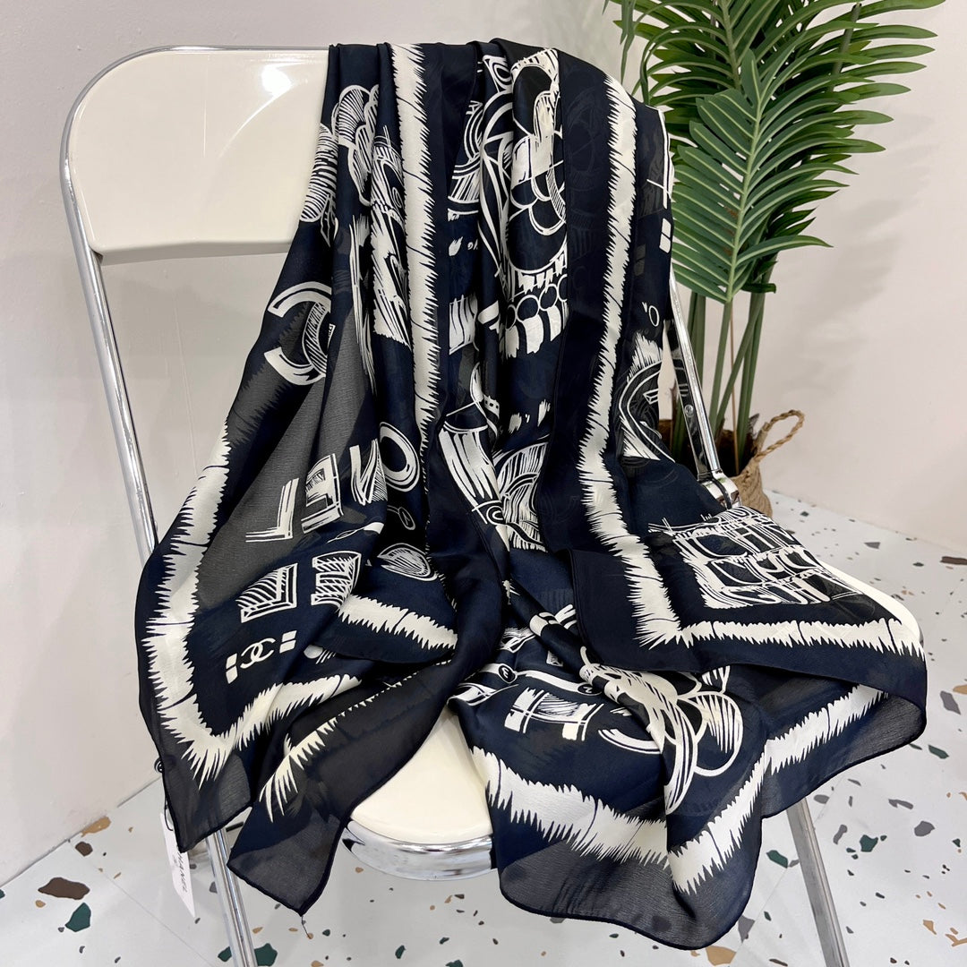 Fashion CC letter stripe printed silk scarf