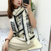 Fashion CC letter stripe printed silk scarf