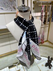 Fashion CC letter stripe printed silk scarf