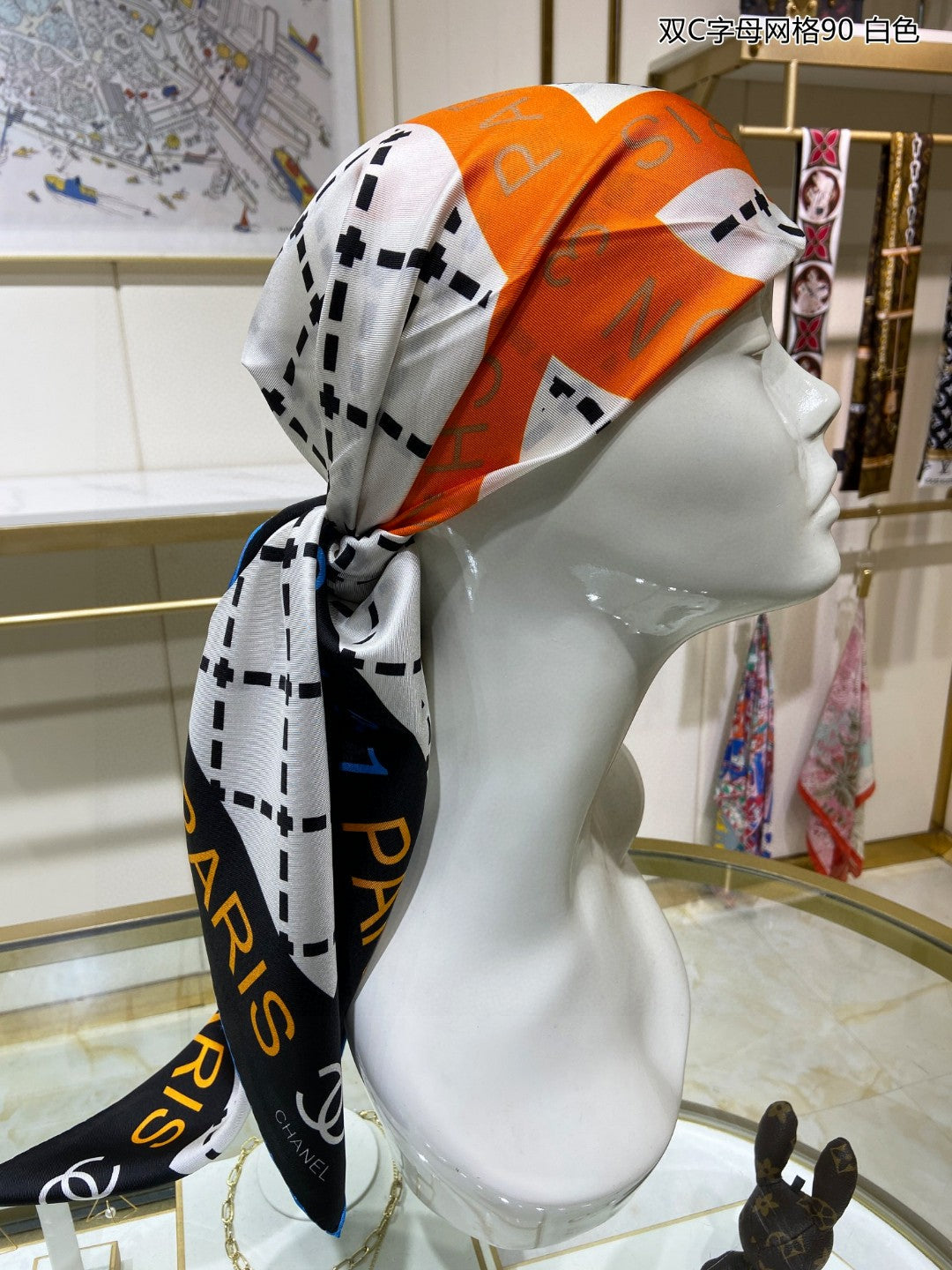 Fashion CC letter stripe printed silk scarf