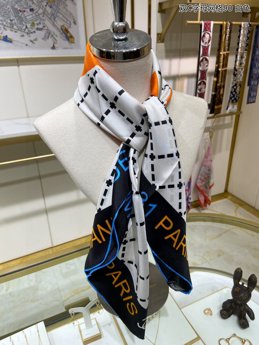 Fashion CC letter stripe printed silk scarf