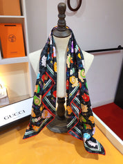 Fashion CC letter stripe printed silk scarf