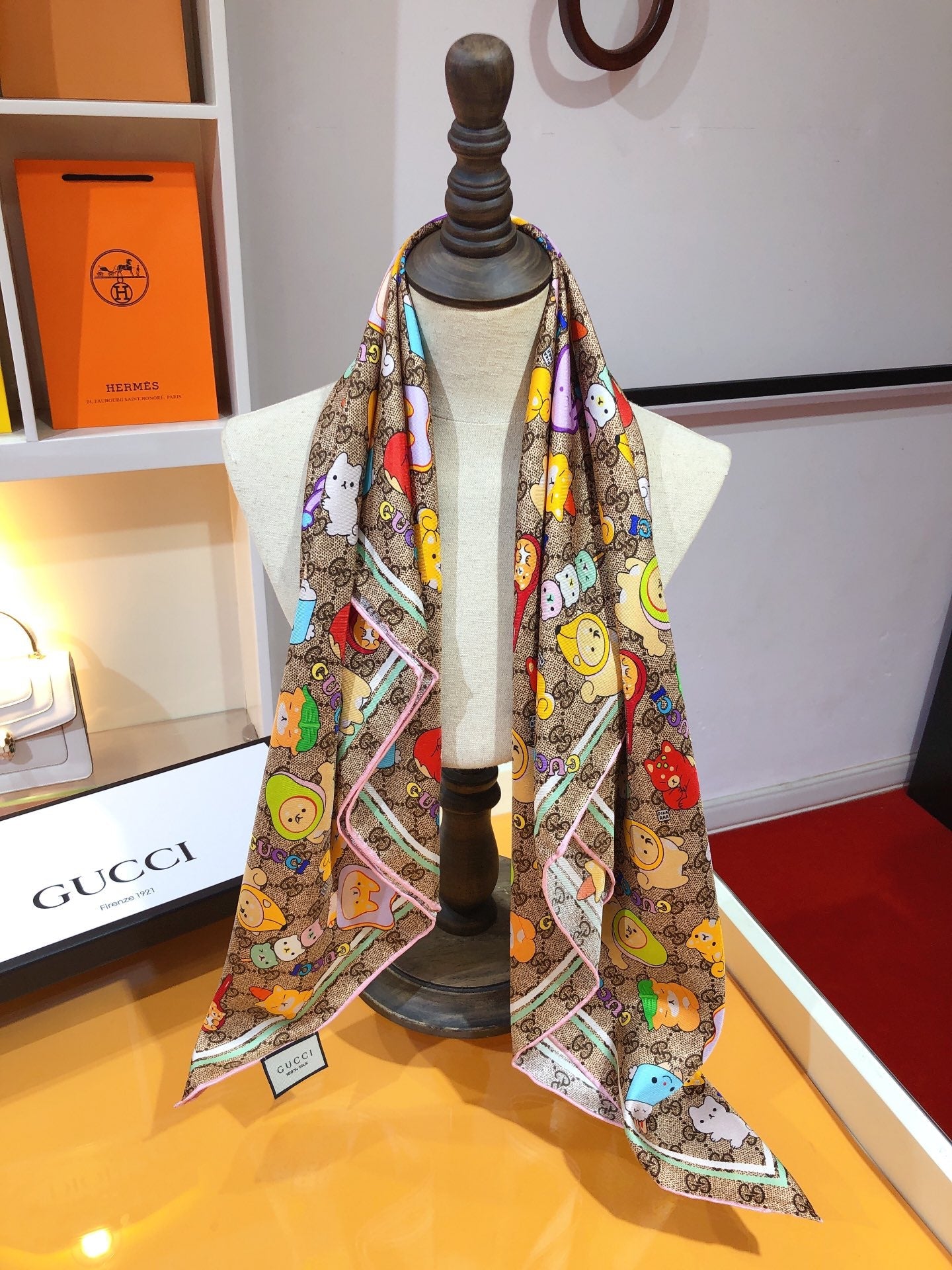 Fashion CC letter stripe printed silk scarf