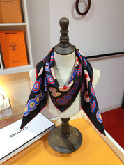 Fashion CC letter stripe printed silk scarf