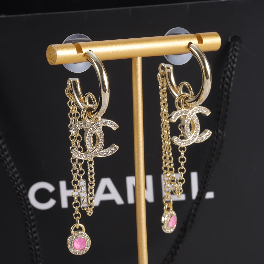 Fashion CC Rhinestone Dangle Earrings