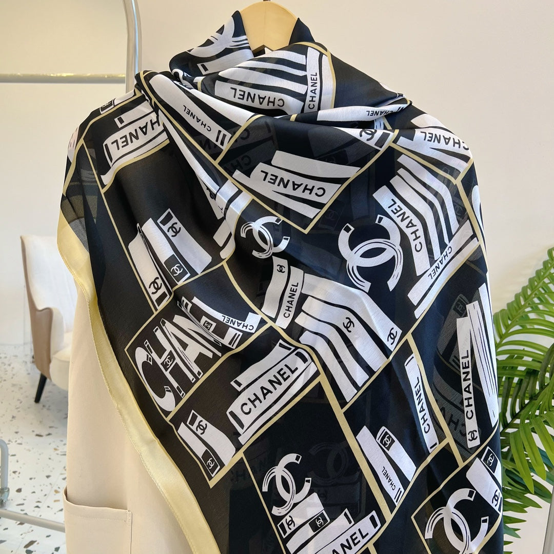 Fashion CC letter stripe printed silk scarf