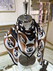 Fashion CC letter stripe printed silk scarf