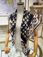 Fashion CC letter stripe printed silk scarf