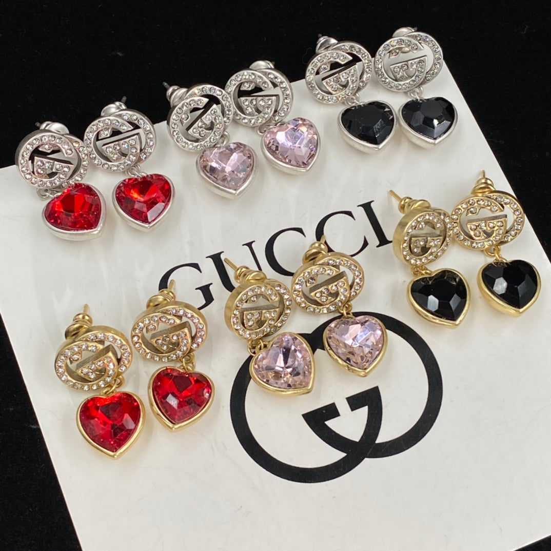 Fashion GG rhinestone heart pendant earrings