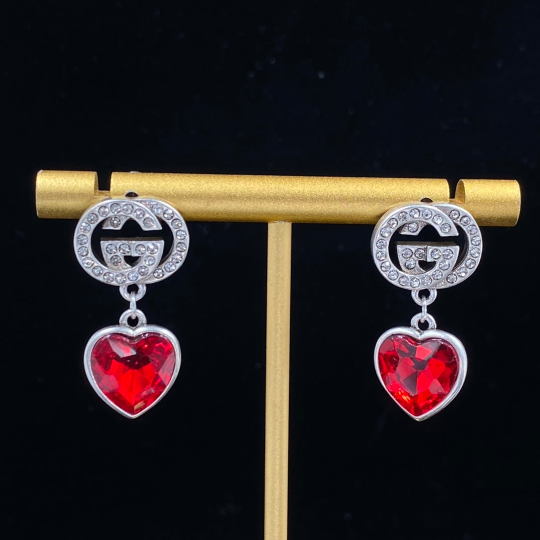 Fashion GG rhinestone heart pendant earrings