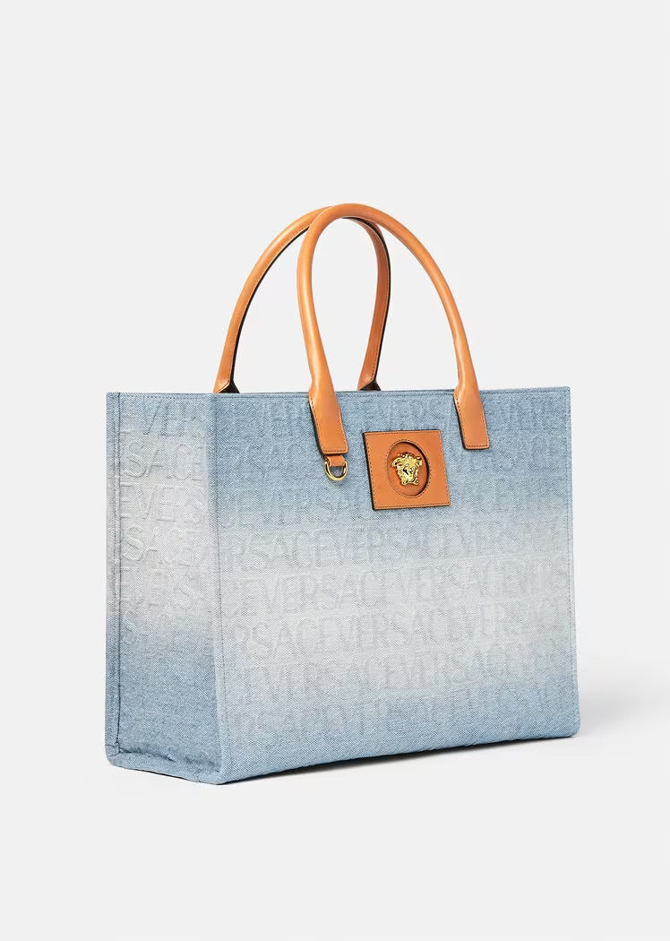 VERSACE ALLOVER LARGE DENIM TOTE BAG