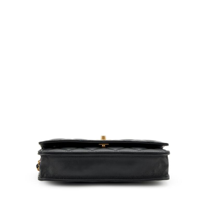 Black Quilted Lambskin Pearl Crush Wallet on Chain Gold Hardware