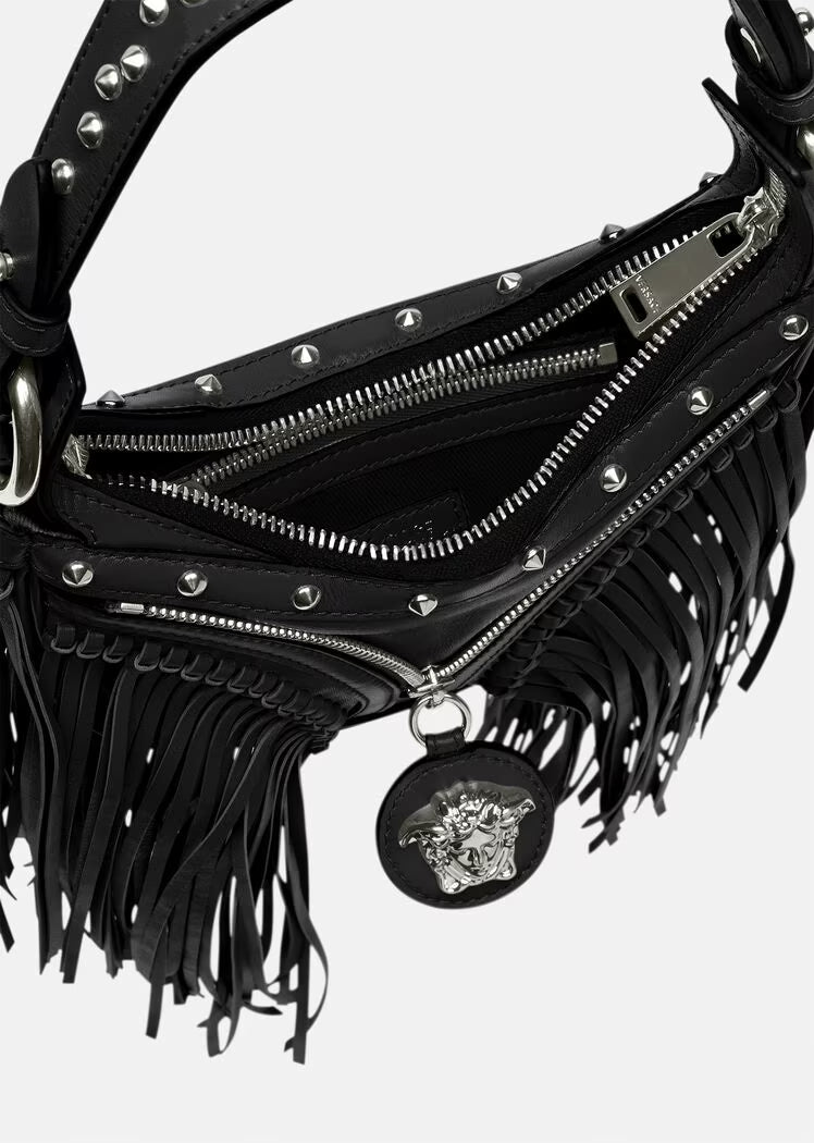 FRINGED REPEAT MINI HOBO BAG