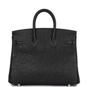 Hermès Birkin 25 Black Ostrich Palladium Hardware