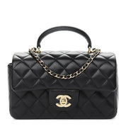 CHANEL Lambskin Quilted Mini Top Handle Rectangular Flap in Black