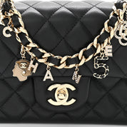 Lambskin Quilted Mini Coco Charms Rectangular Flap Black