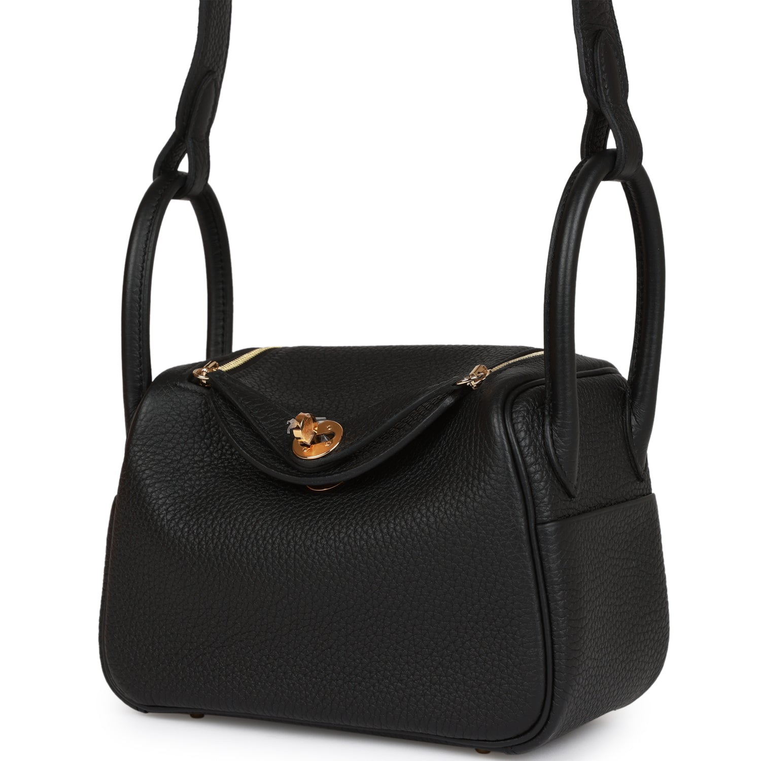 Hermès Mini Lindy Black Clemence Gold Hardware