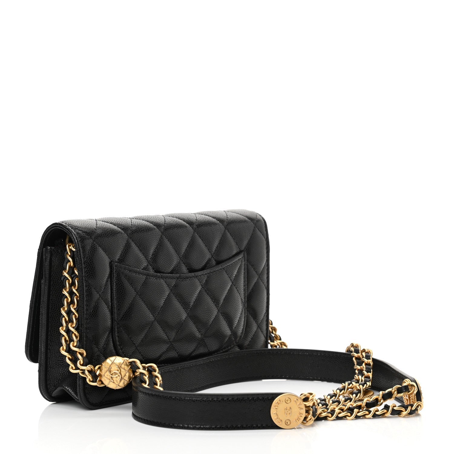 Caviar Quilted Twist Your Buttons Wallet On Chain WOC Black