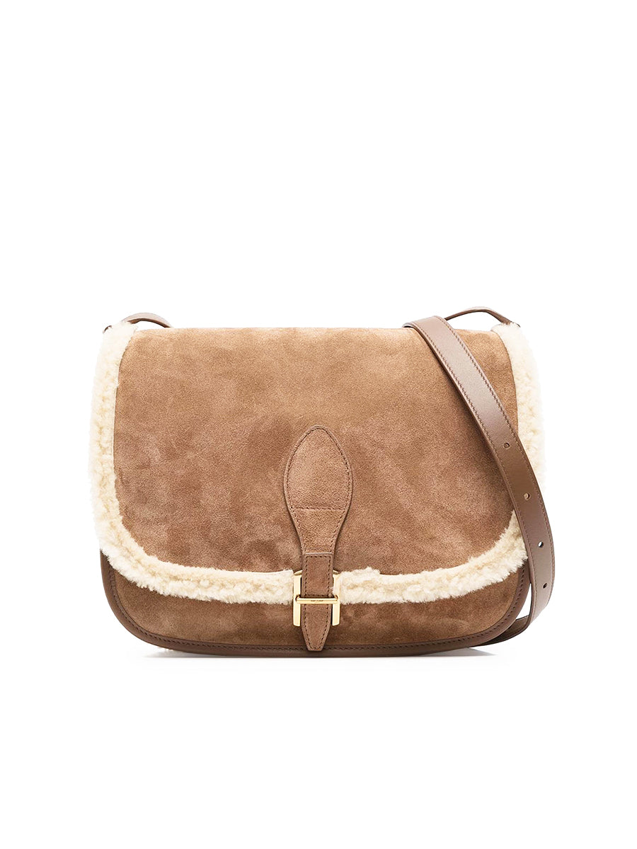 YSL Medium Francoise Satchel in Suede and Shearling