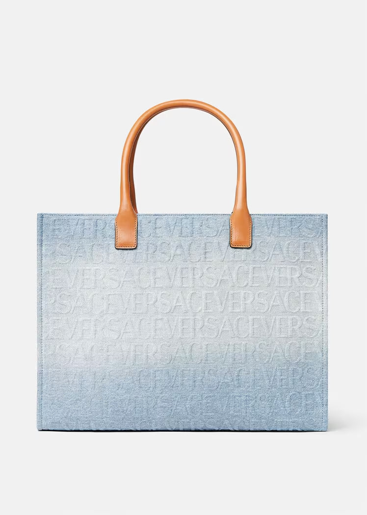 VERSACE ALLOVER LARGE DENIM TOTE BAG