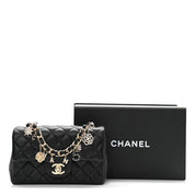 Lambskin Quilted Mini Coco Charms Rectangular Flap Black