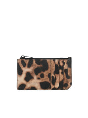 YSL Fragments Zipped Card Case in Leopard Print