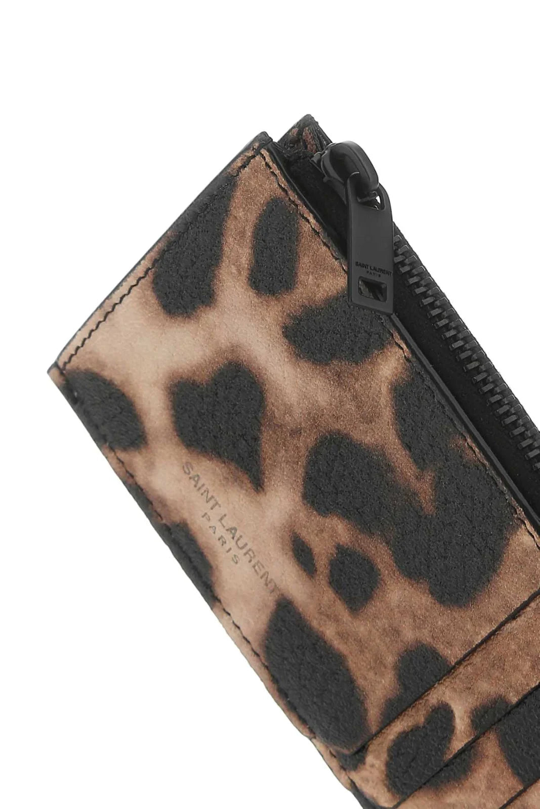 YSL Fragments Zipped Card Case in Leopard Print