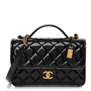 Patent Quilted Small Top Handle Flap Black