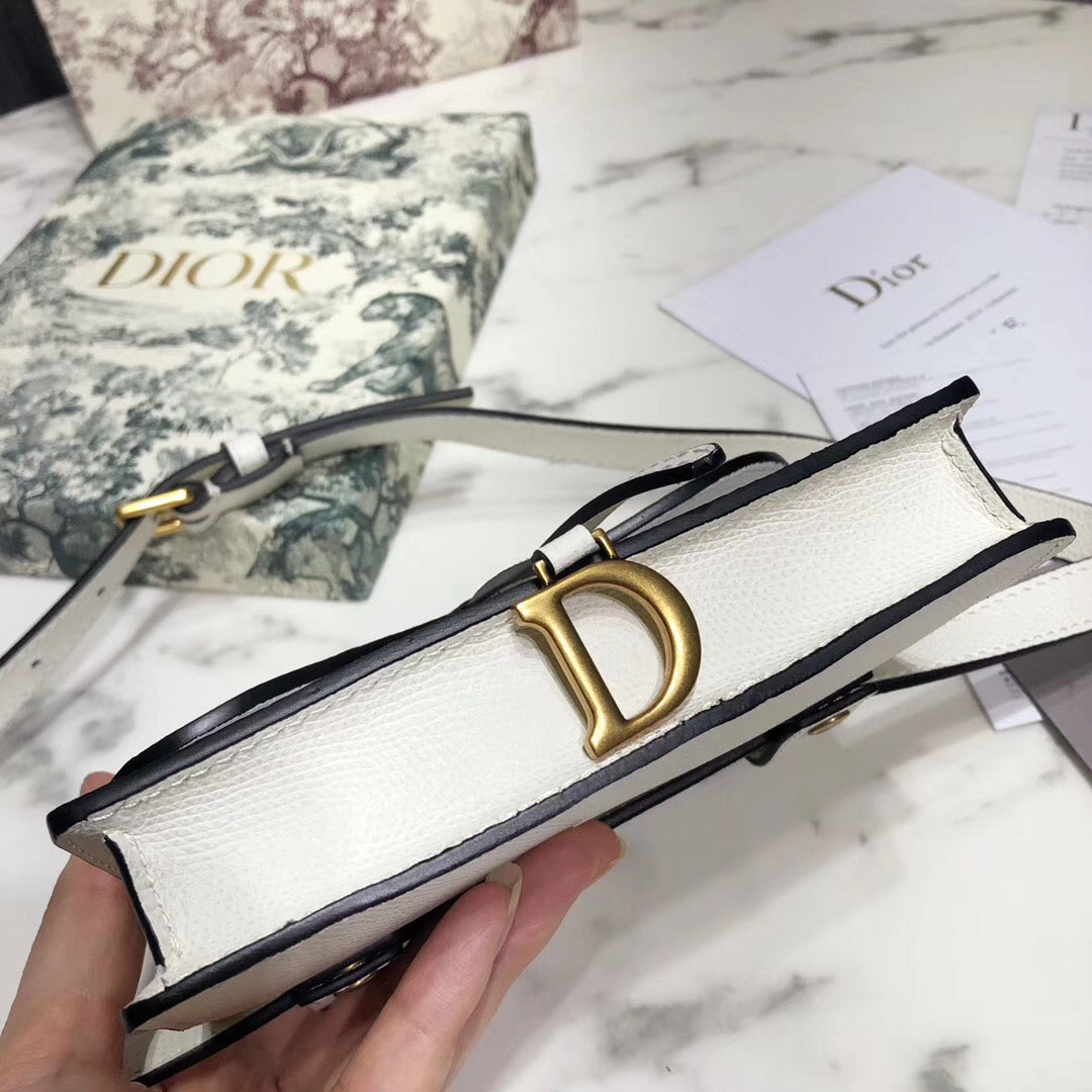 Dior White Calfskin Saddle Belt Bag