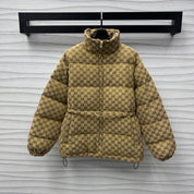 Jacquard belted padded jacket &nbsp;