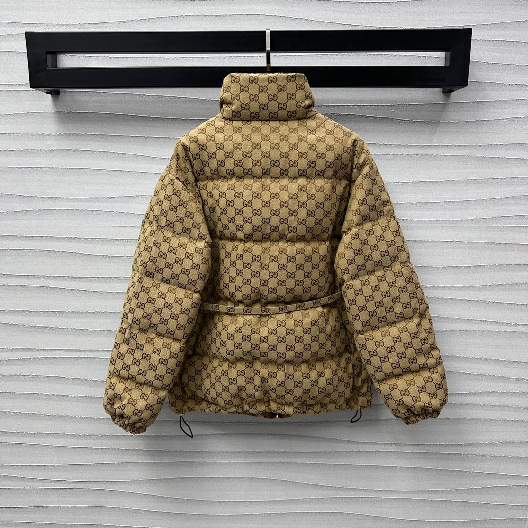 Jacquard belted padded jacket &nbsp;