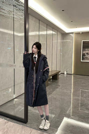 Double-sleeved TB winter navy blue long down jacket