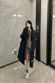 Double-sleeved TB winter navy blue long down jacket